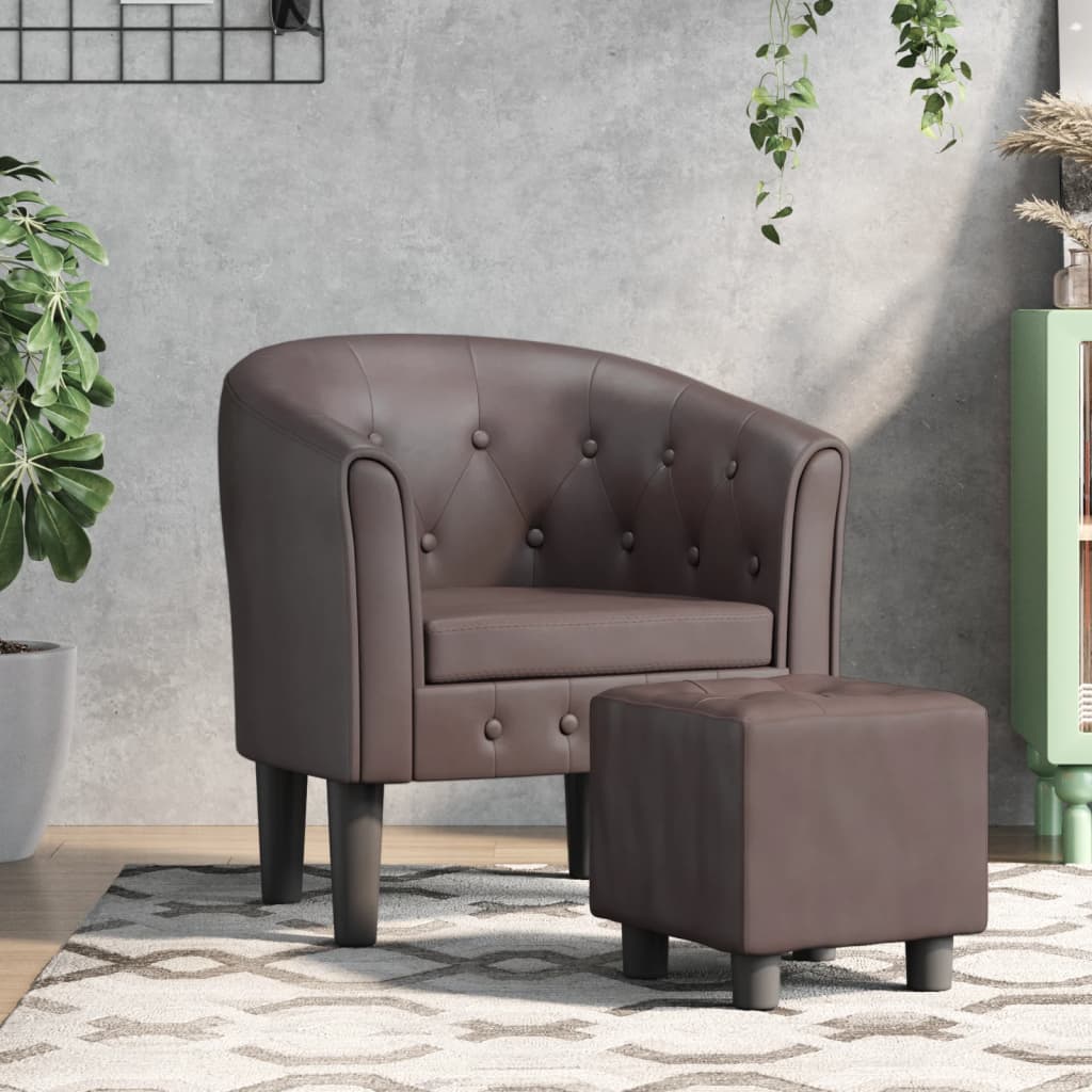 Tub Chair With Footstool Faux Leather