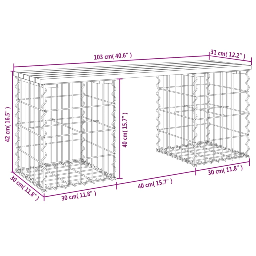 Patio Bench Gabion Design Solid Wood Pine