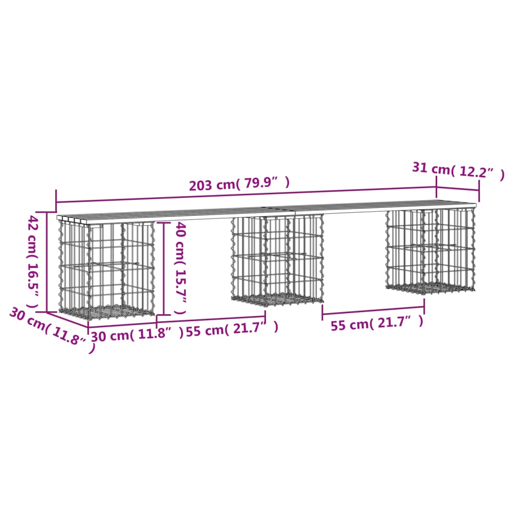 Patio Bench Gabion Design Solid Wood Pine