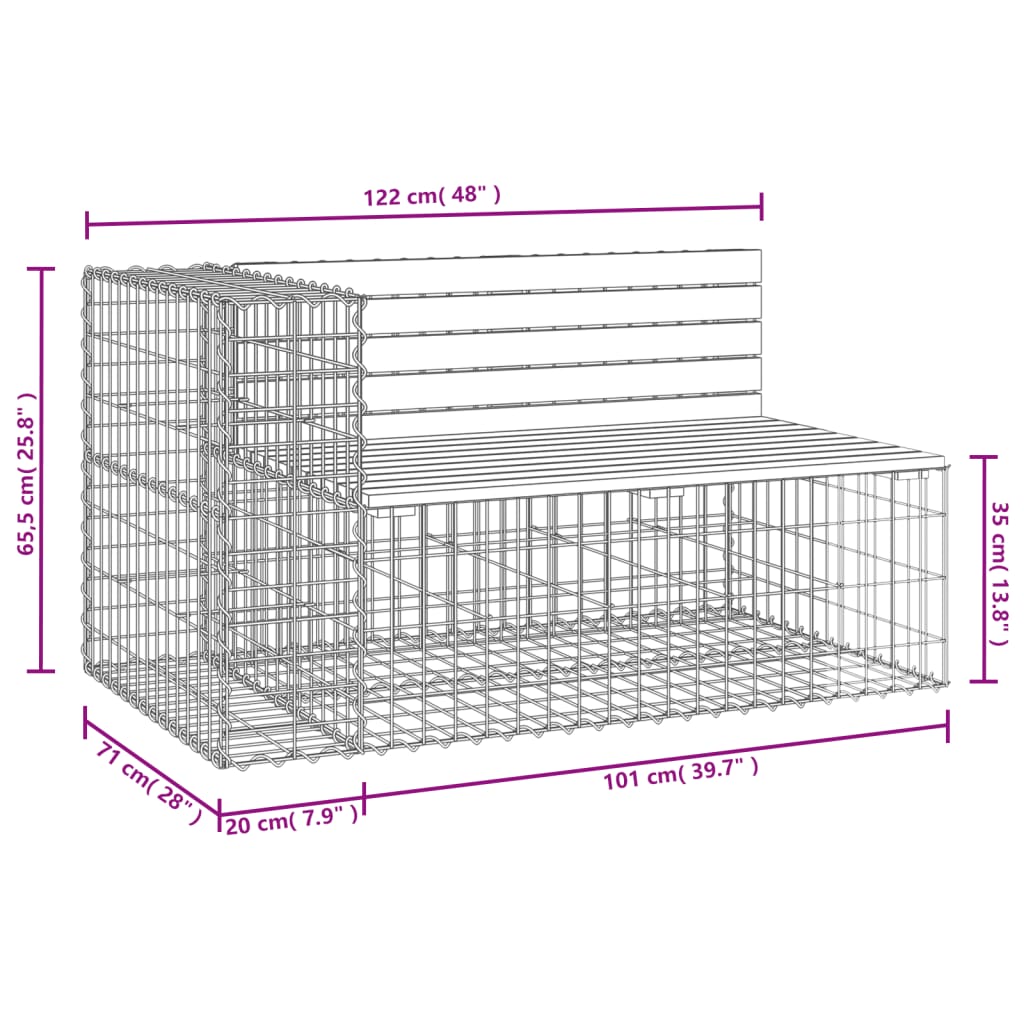 Patio Bench Gabion Design Solid Wood Pine