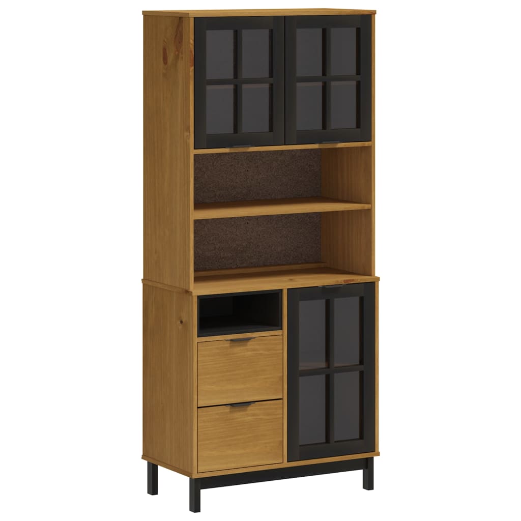 Highboard With Glass Doors Flam 31.5&quot;X15.7&quot;X70.9&quot; Solid Wood Pine