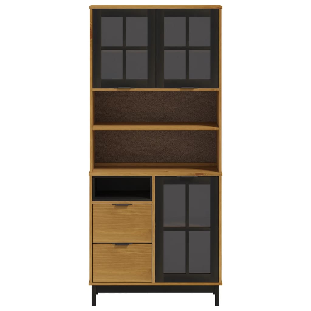 Highboard With Glass Doors Flam 31.5&quot;X15.7&quot;X70.9&quot; Solid Wood Pine