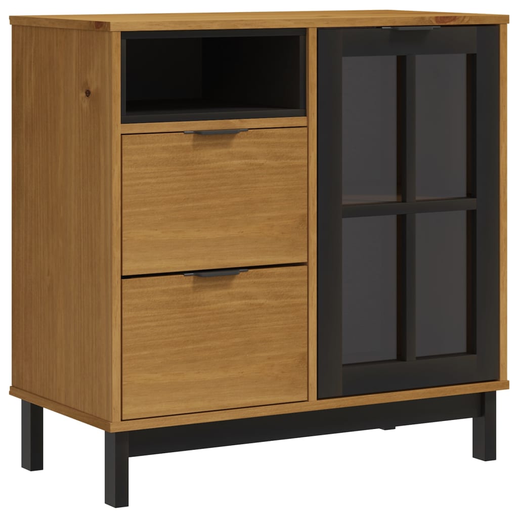 Highboard With Glass Doors Flam 31.5&quot;X15.7&quot;X70.9&quot; Solid Wood Pine