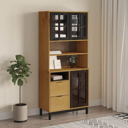 Highboard With Glass Doors Flam 31.5&quot;X15.7&quot;X70.9&quot; Solid Wood Pine