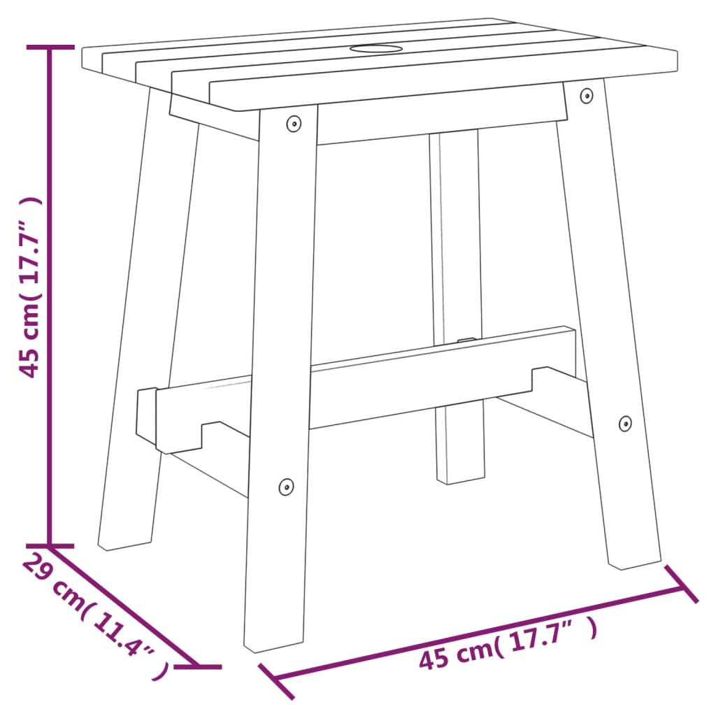 Stool Rectangular Solid Wood Acacia