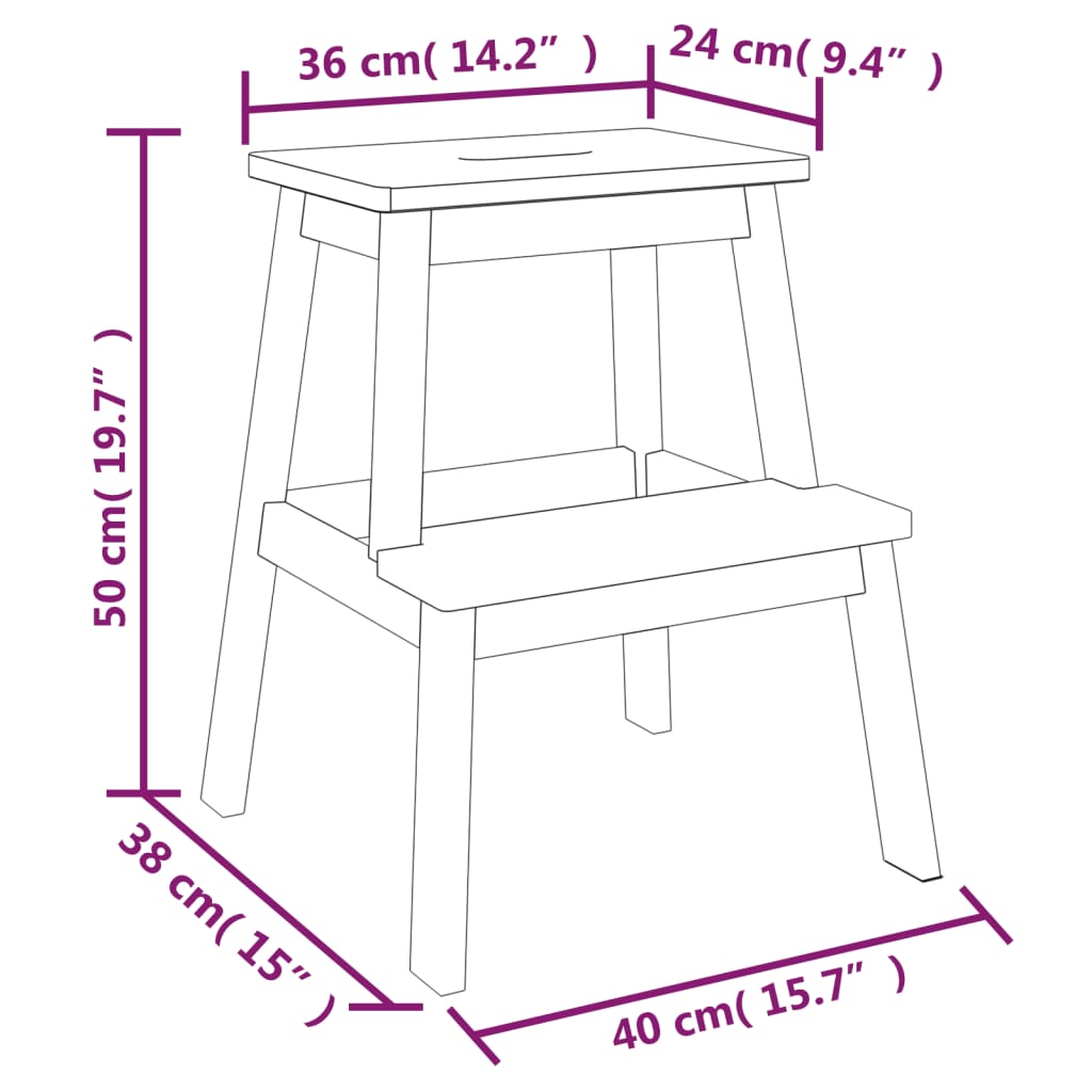 2 Step Stool 15.7&quot;X15&quot;X19.7&quot; Solid Wood Acacia