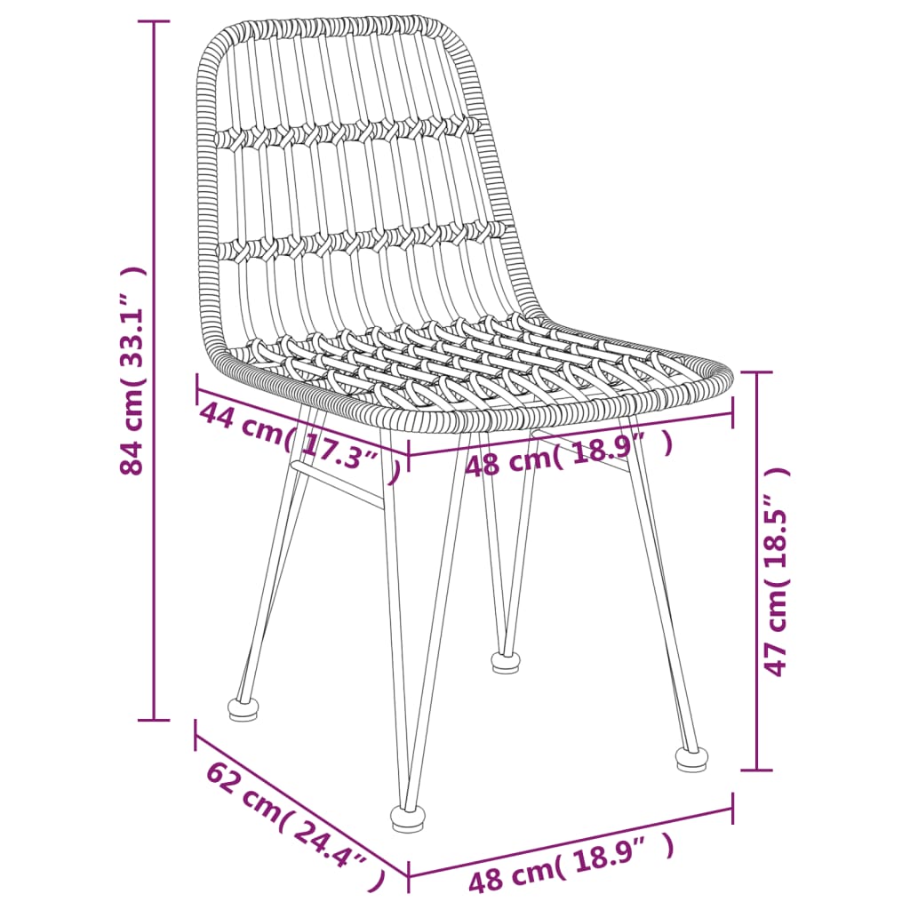 Patio Chairs 2 Pcs 18.9&quot;X24.4&quot;X33.1&quot; Pe Rattan