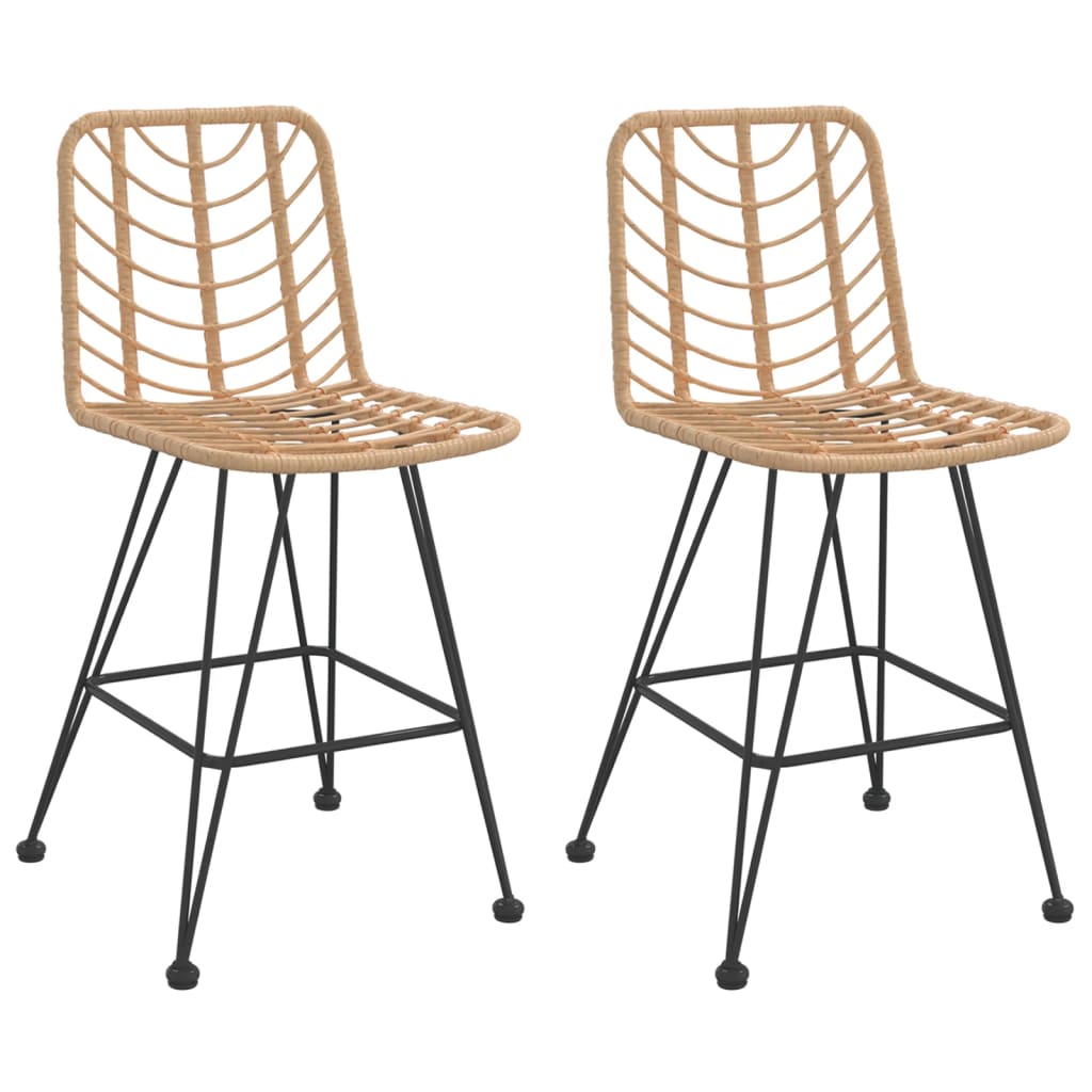 Bar Stools 2 Pcs 17.7&quot;X22&quot;X40.7&quot; Pe Rattan And Steel