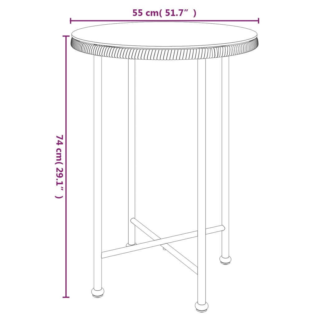 Dining Table Ø21.7&quot; Tempered Glass And Steel