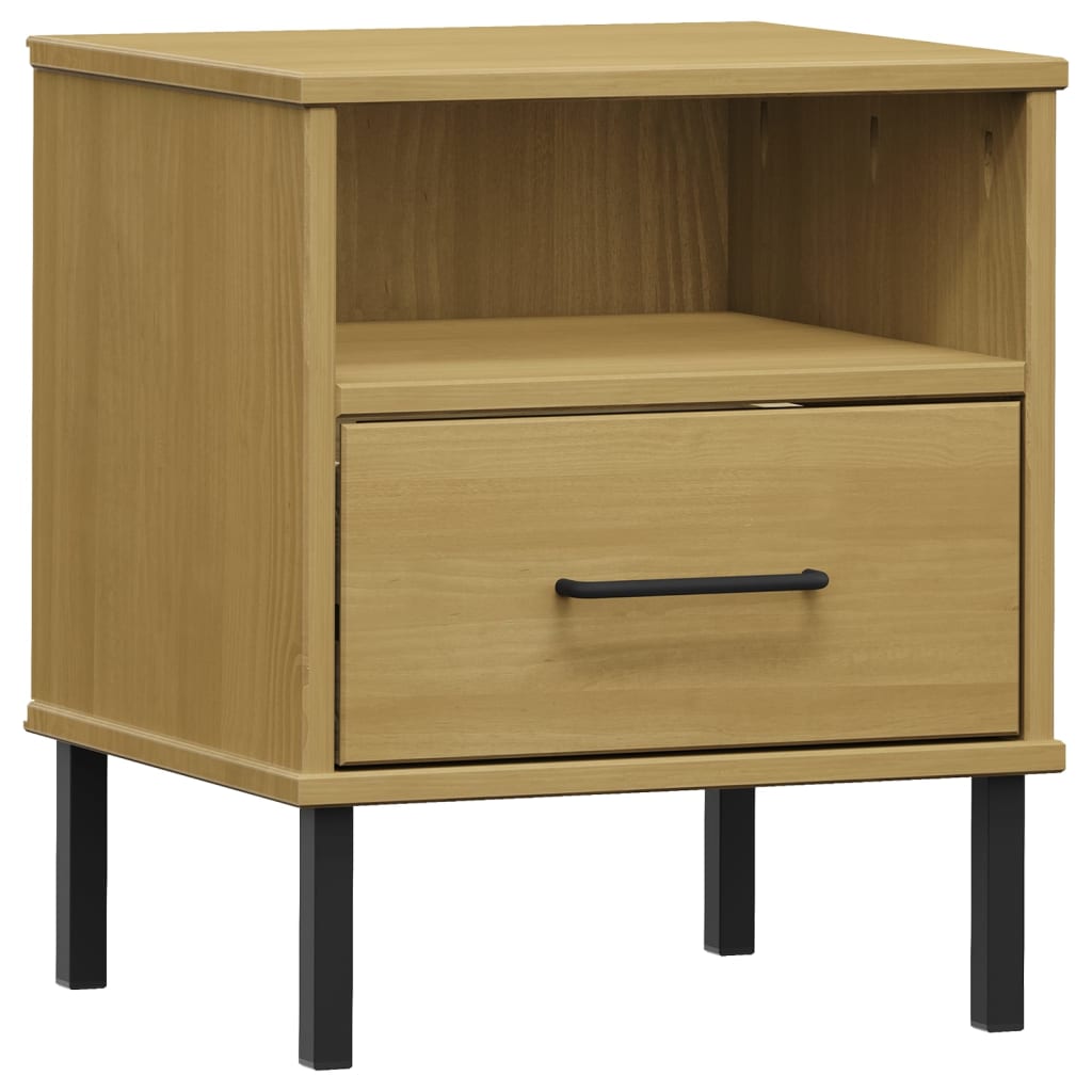 Bedside Cabinet With Metal Legs Solid Wood Pine Oslo