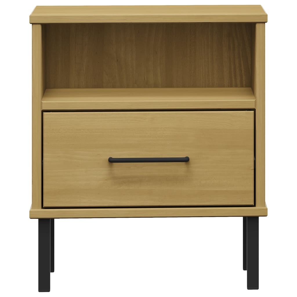 Bedside Cabinet With Metal Legs Solid Wood Pine Oslo