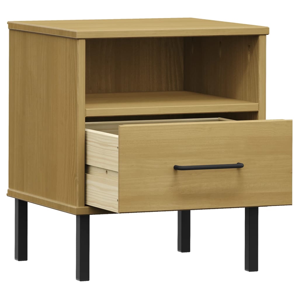 Bedside Cabinet With Metal Legs Solid Wood Pine Oslo