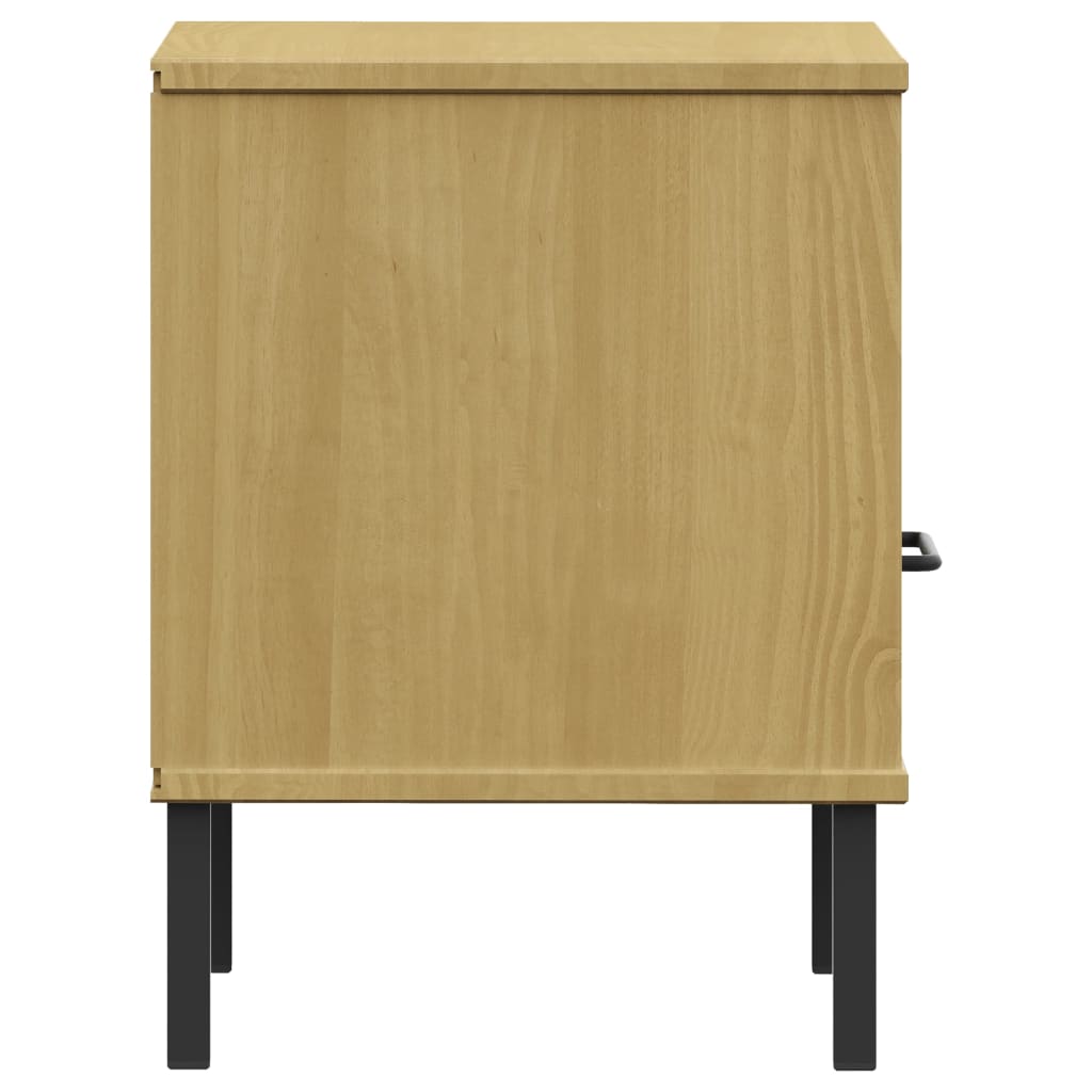 Bedside Cabinet With Metal Legs Solid Wood Pine Oslo