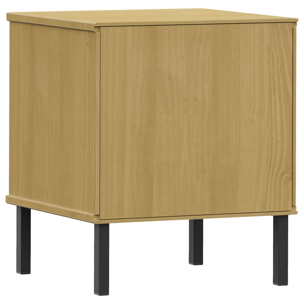 Bedside Cabinet With Metal Legs Solid Wood Pine Oslo