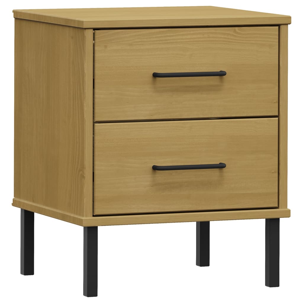 Bedside Cabinet With Metal Legs Solid Wood Pine Oslo