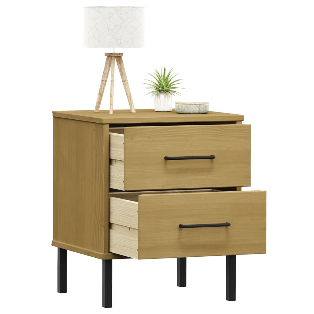 Bedside Cabinet With Metal Legs Solid Wood Pine Oslo