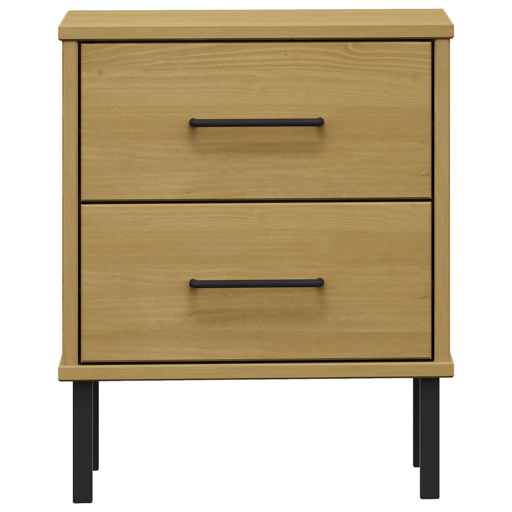 Bedside Cabinet With Metal Legs Solid Wood Pine Oslo