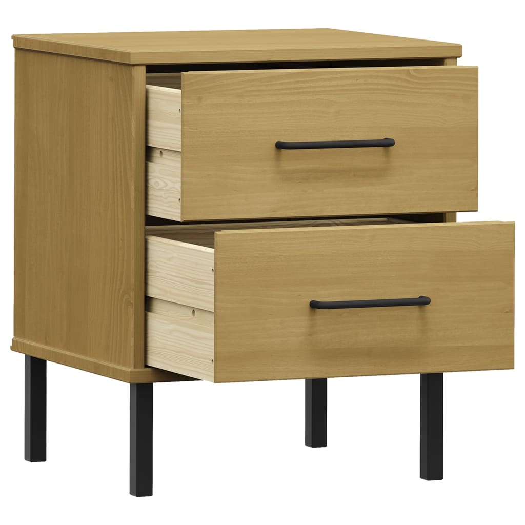 Bedside Cabinet With Metal Legs Solid Wood Pine Oslo