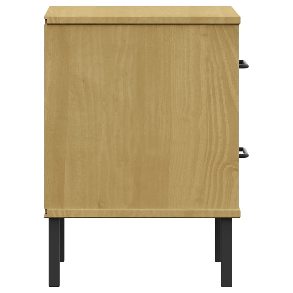 Bedside Cabinet With Metal Legs Solid Wood Pine Oslo