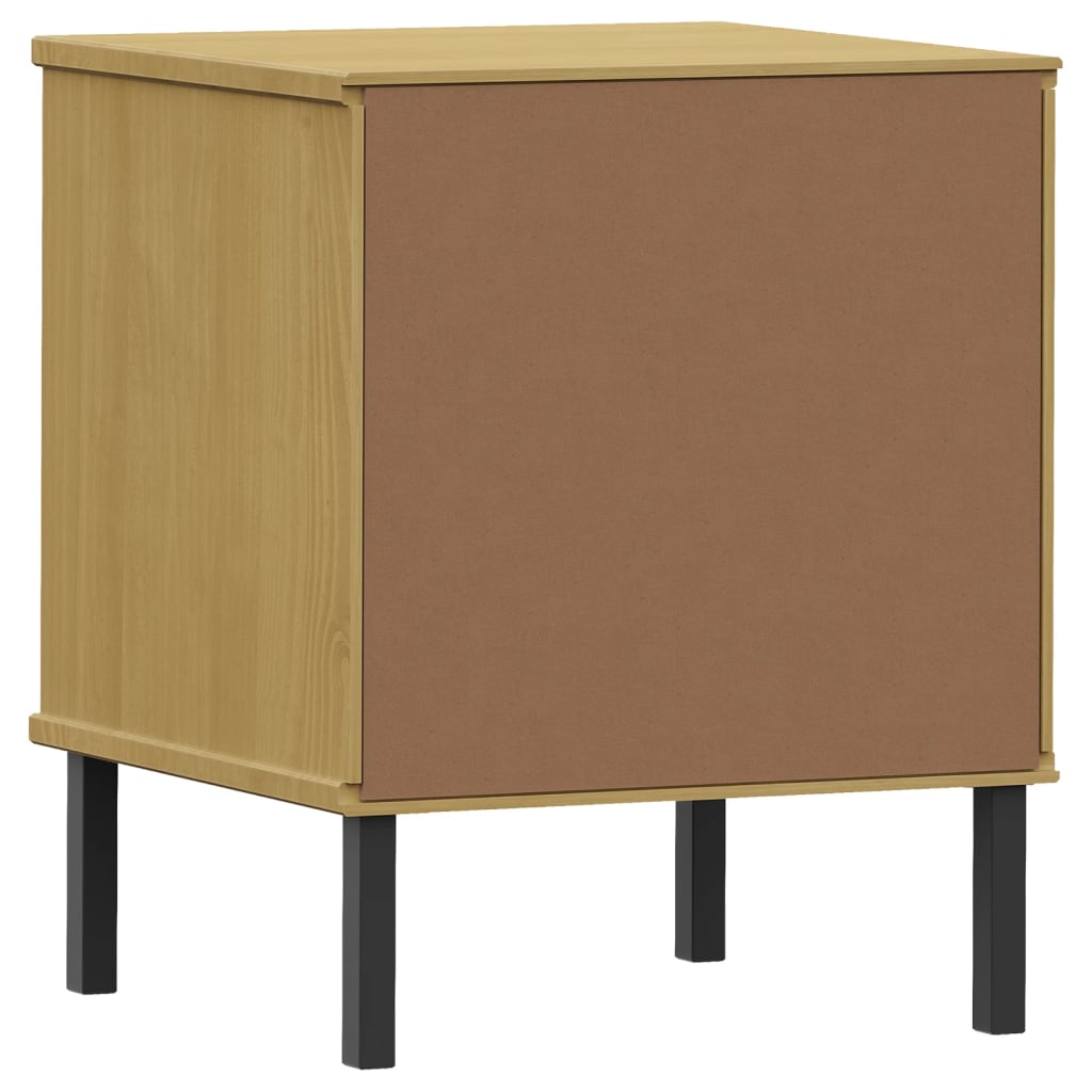 Bedside Cabinet With Metal Legs Solid Wood Pine Oslo