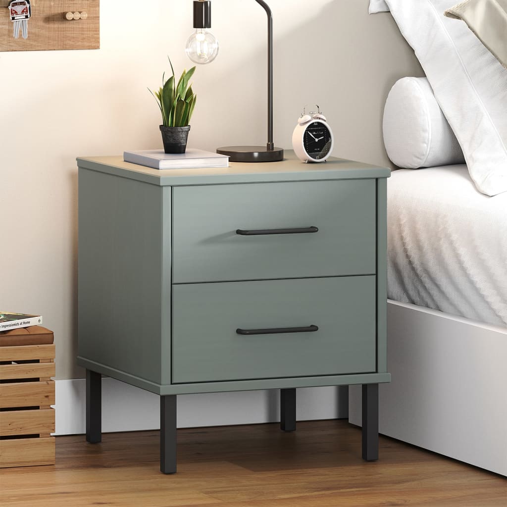 Bedside Cabinet With Metal Legs Solid Wood Pine Oslo