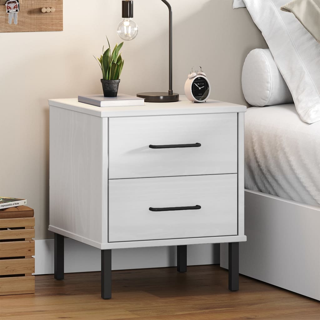 Bedside Cabinet With Metal Legs Solid Wood Pine Oslo