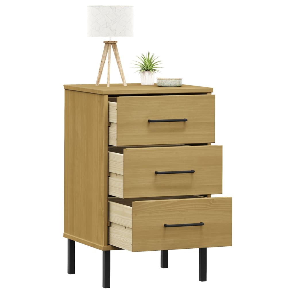 Bedside Cabinet With Metal Legs Solid Wood Pine Oslo