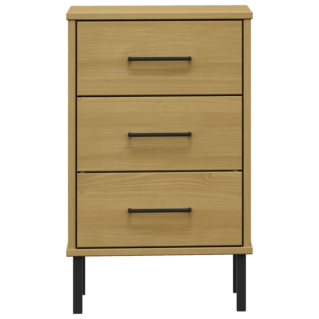 Bedside Cabinet With Metal Legs Solid Wood Pine Oslo