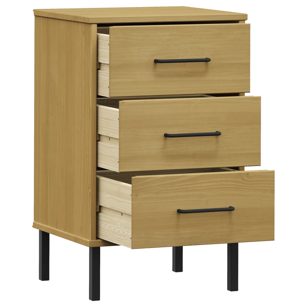 Bedside Cabinet With Metal Legs Solid Wood Pine Oslo