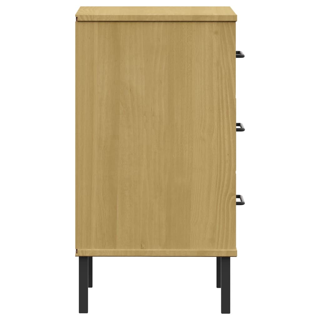 Bedside Cabinet With Metal Legs Solid Wood Pine Oslo