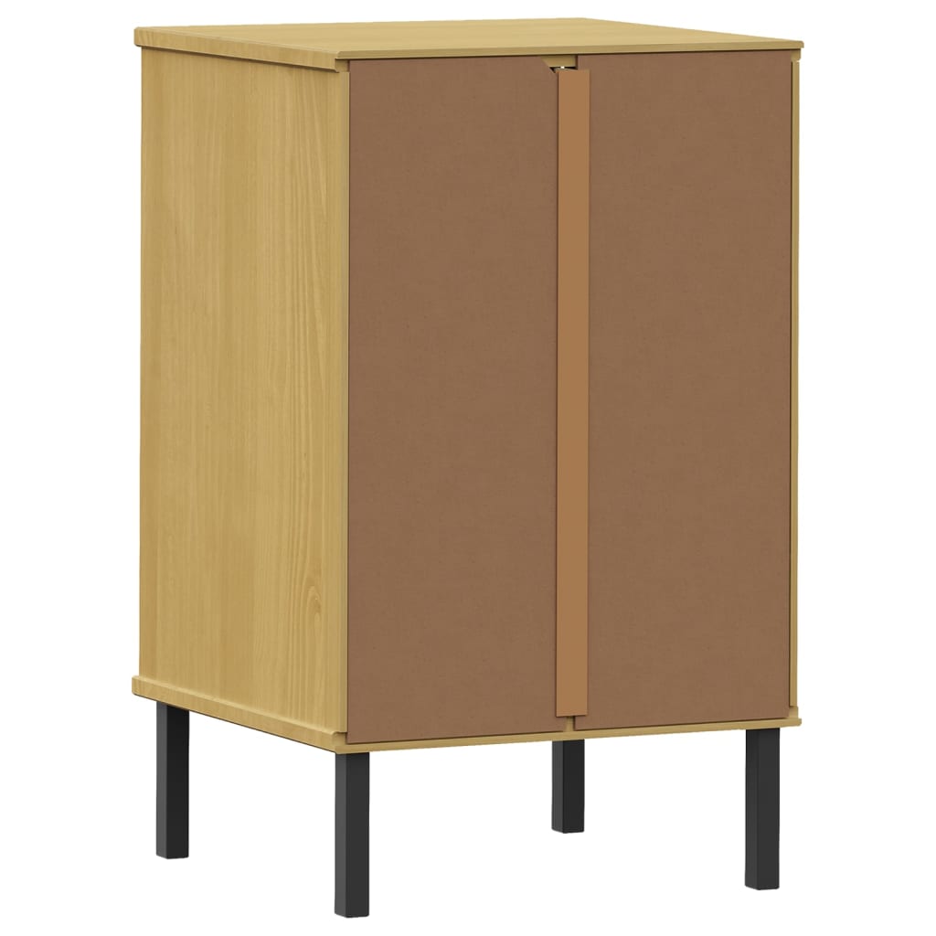 Bedside Cabinet With Metal Legs Solid Wood Pine Oslo