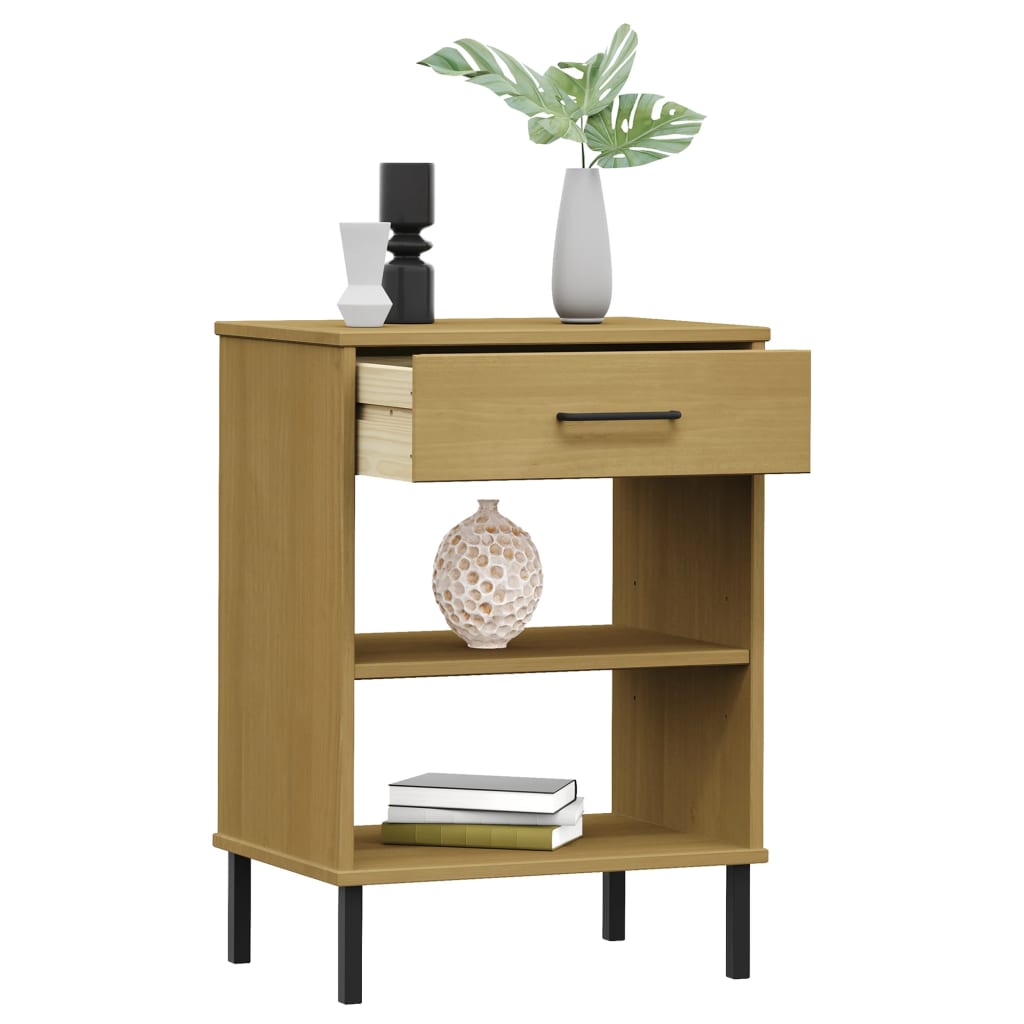 Console Cabinet With Metal Legs Solid Wood Pine Oslo