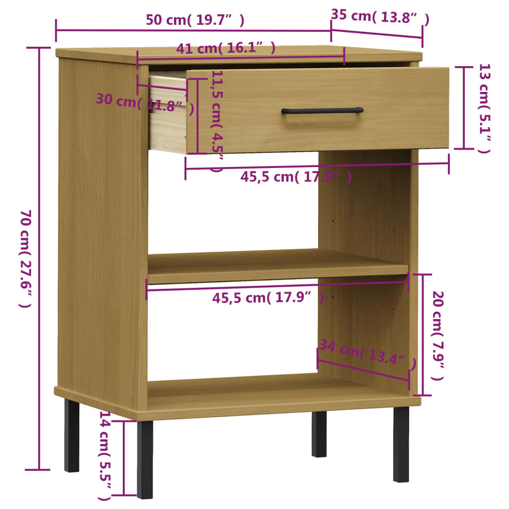 Console Cabinet With Metal Legs Solid Wood Pine Oslo