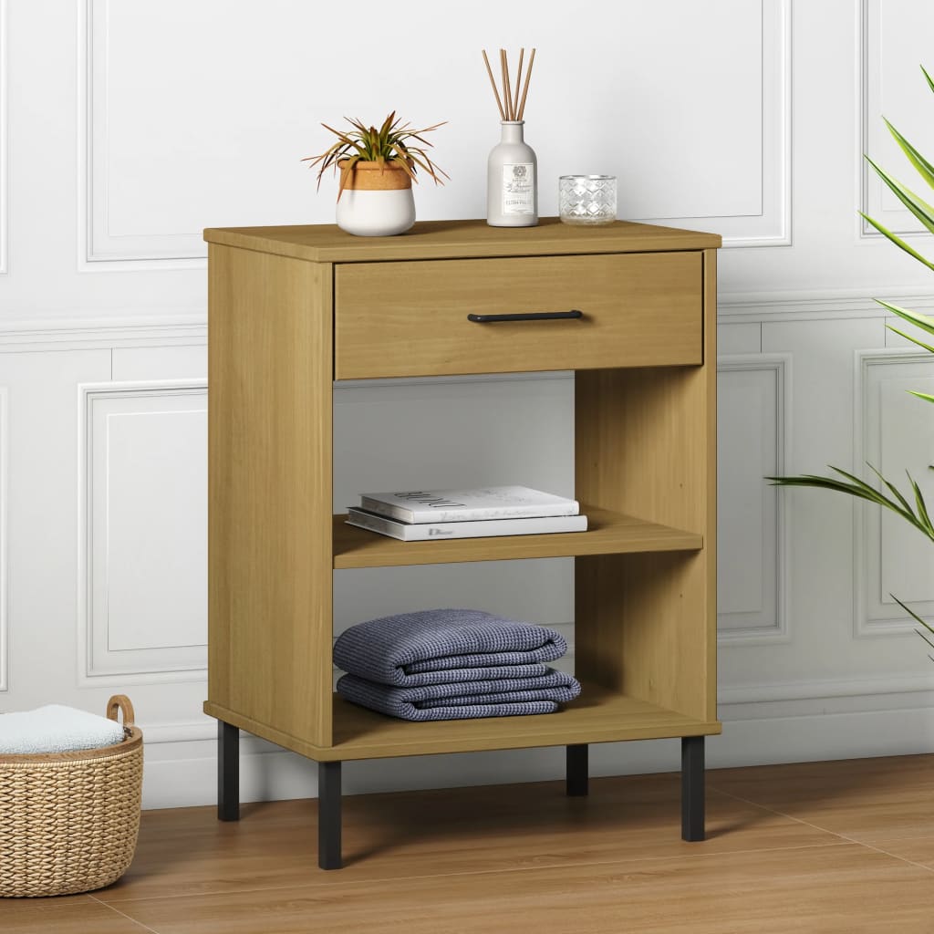 Console Cabinet With Metal Legs Solid Wood Pine Oslo