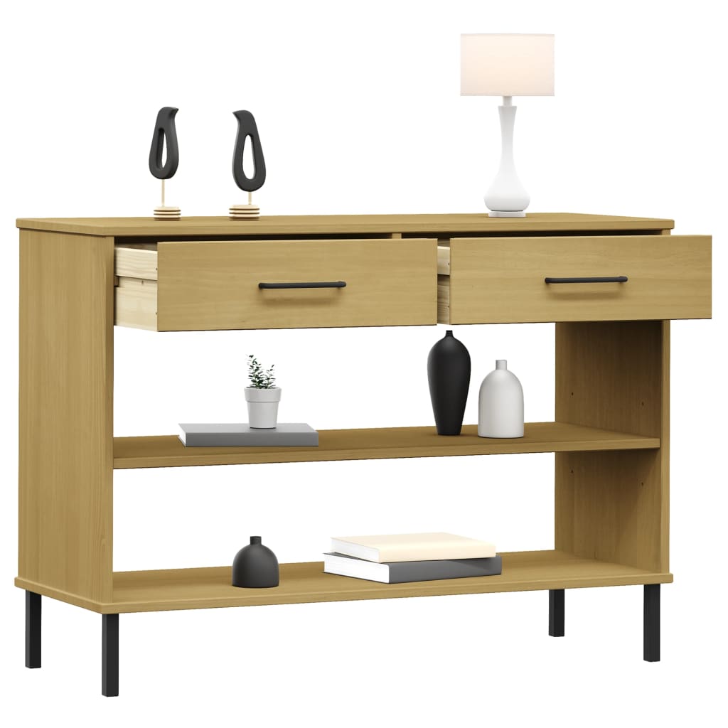 Console Cabinet With Metal Legs Solid Wood Pine Oslo