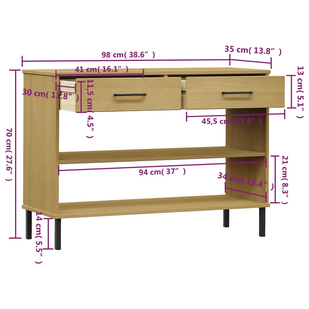 Console Cabinet With Metal Legs Solid Wood Pine Oslo