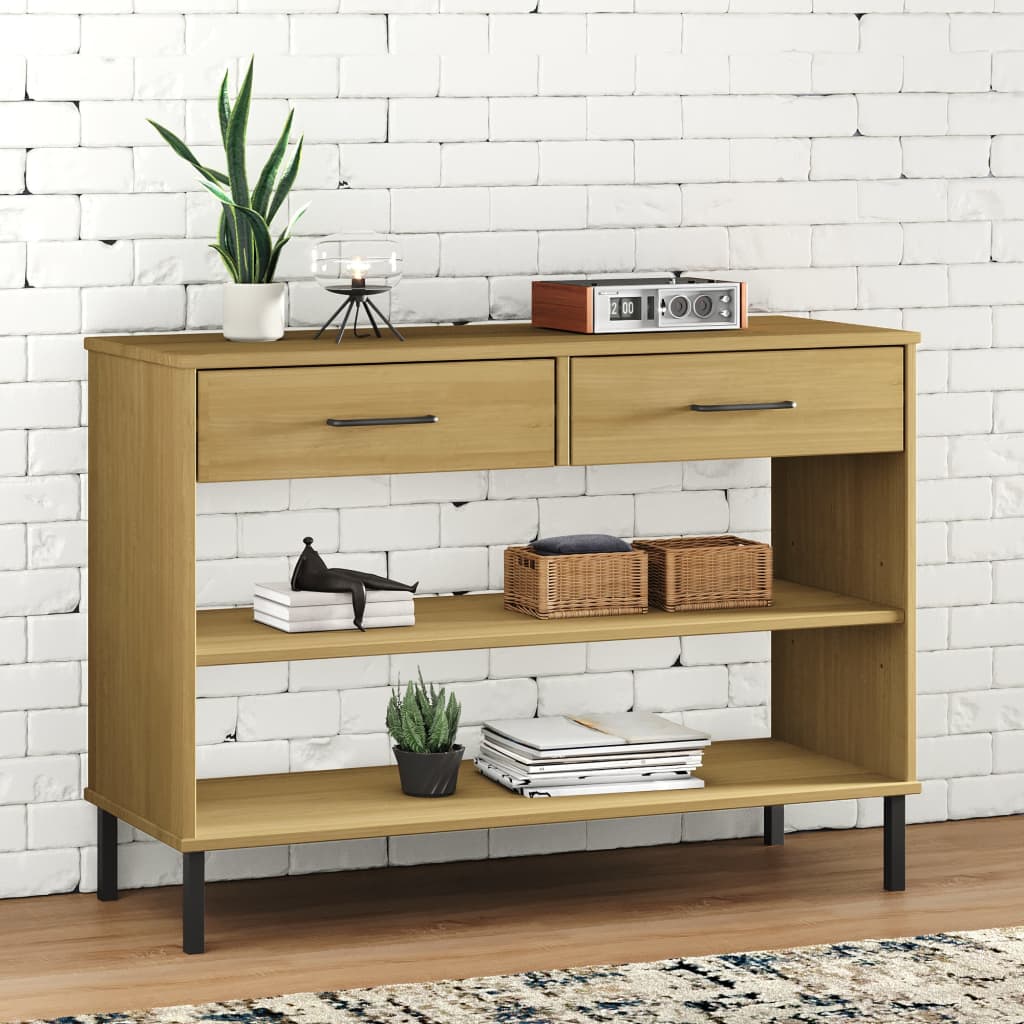 Console Cabinet With Metal Legs Solid Wood Pine Oslo