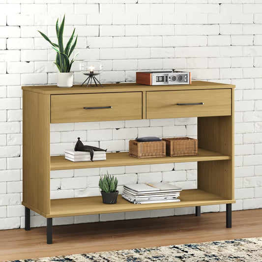 Console Cabinet With Metal Legs Solid Wood Pine Oslo