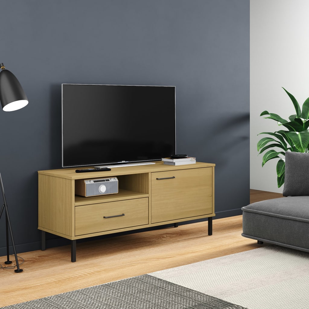 Tv Stand With Metal Legs Solid Wood Pine Oslo