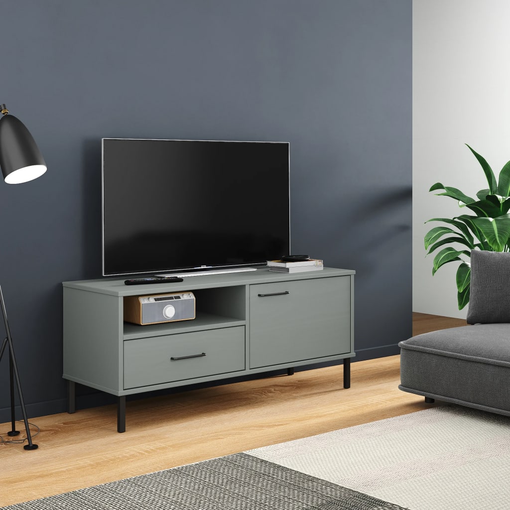 Tv Stand With Metal Legs Solid Wood Pine Oslo