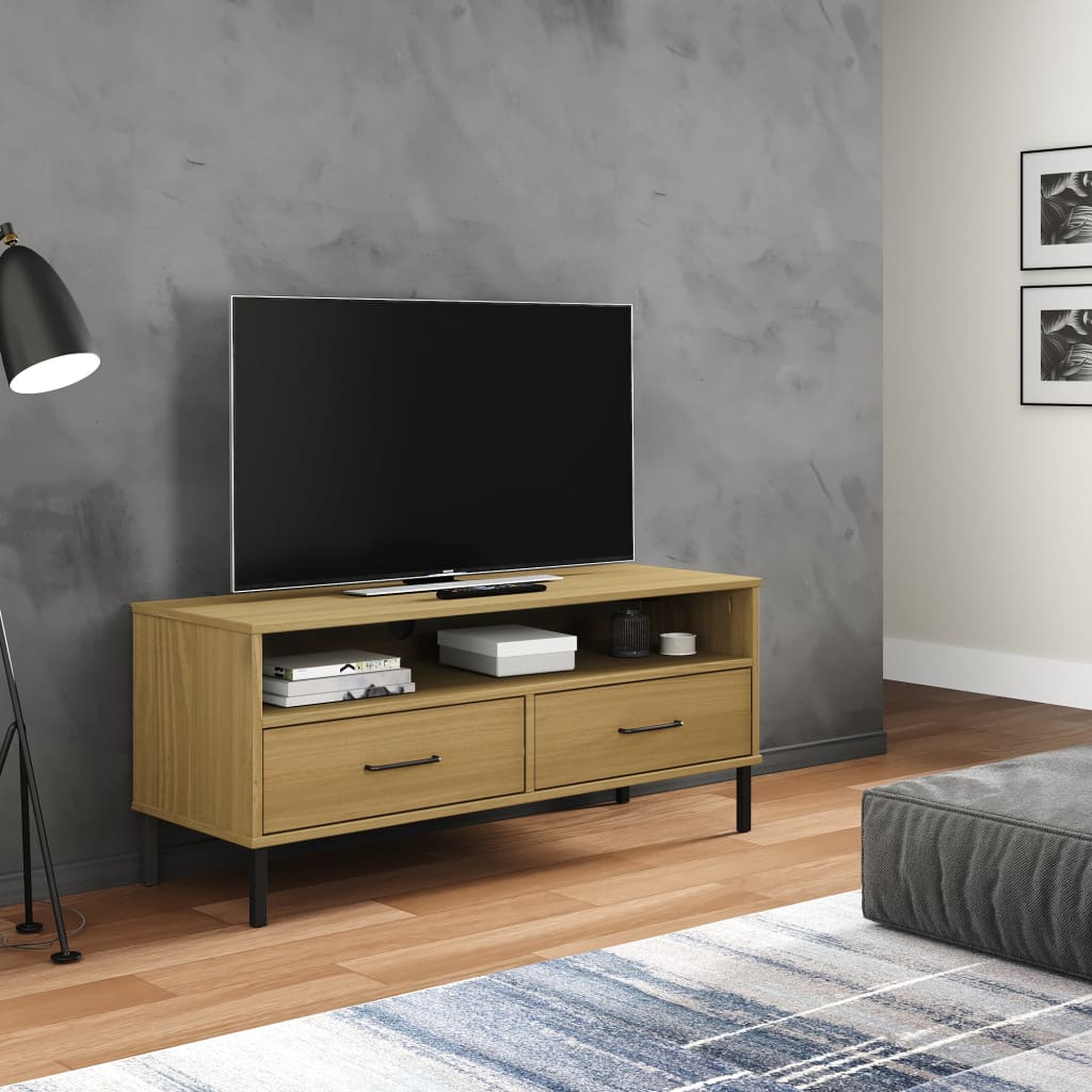 Tv Stand With Metal Legs Solid Wood Pine Oslo