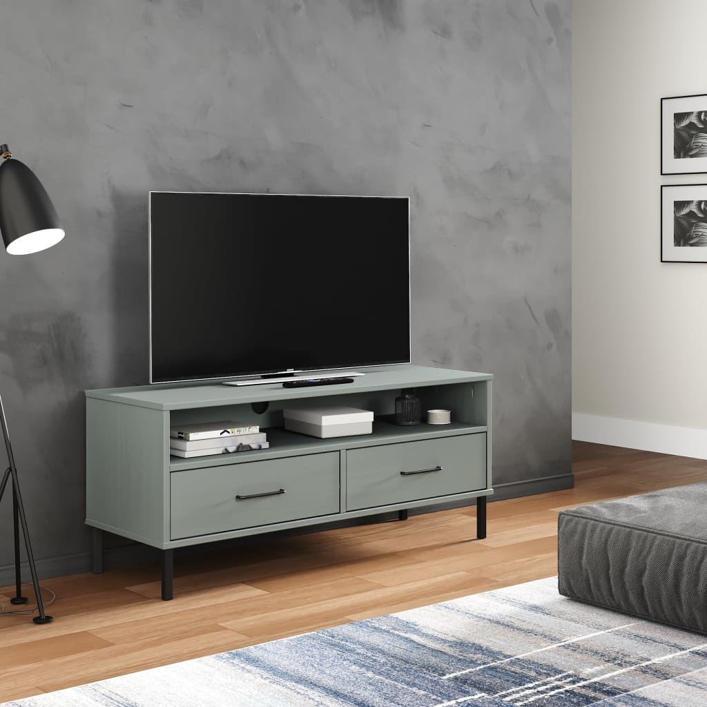 Tv Stand With Metal Legs Solid Wood Pine Oslo