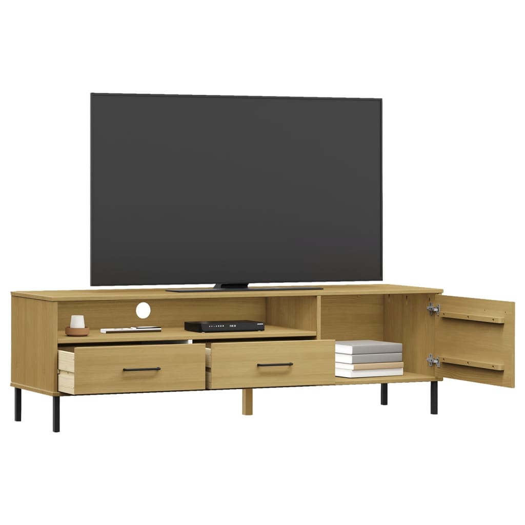 Tv Stand With Metal Legs Solid Wood Pine Oslo