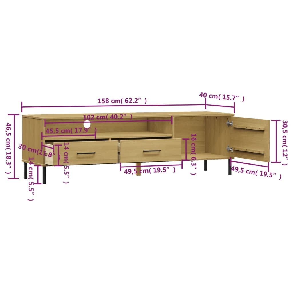 Tv Stand With Metal Legs Solid Wood Pine Oslo