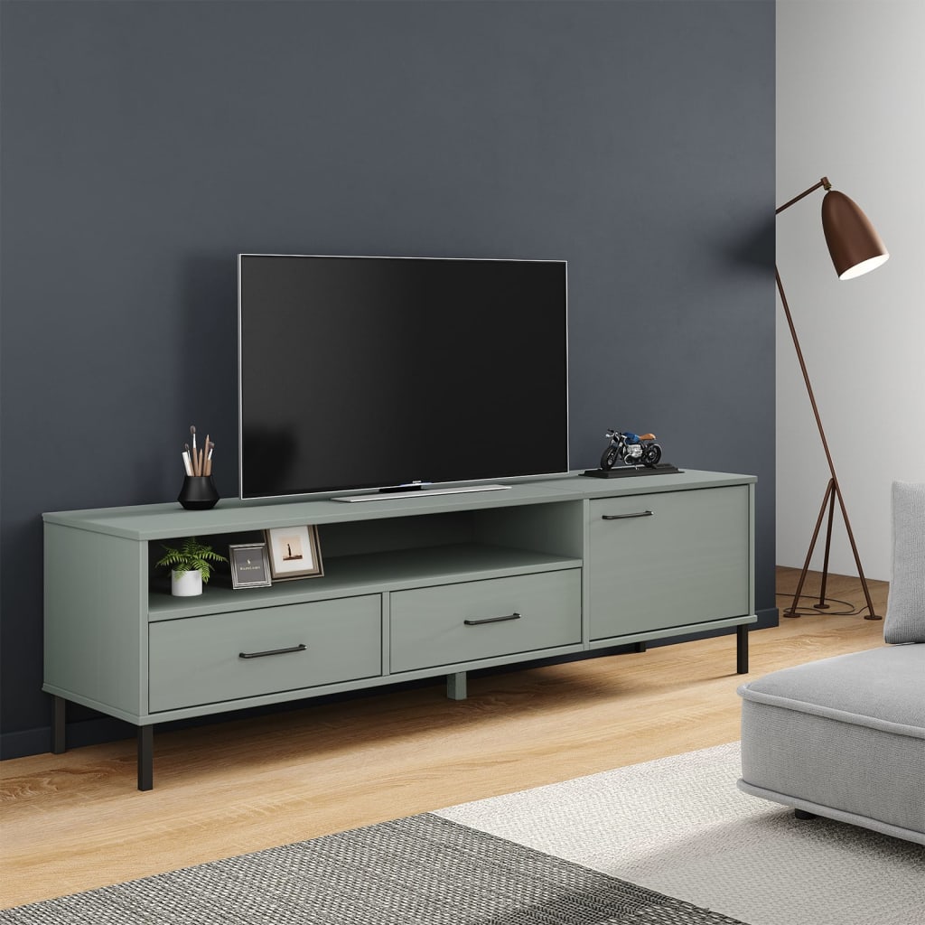 Tv Stand With Metal Legs Solid Wood Pine Oslo