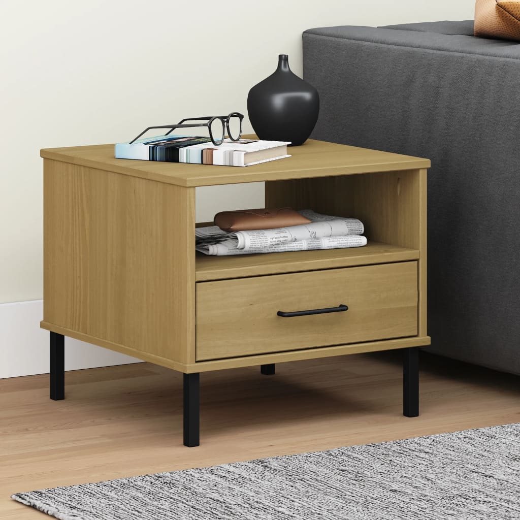 Bedside Table With Metal Legs Solid Wood Pine Oslo