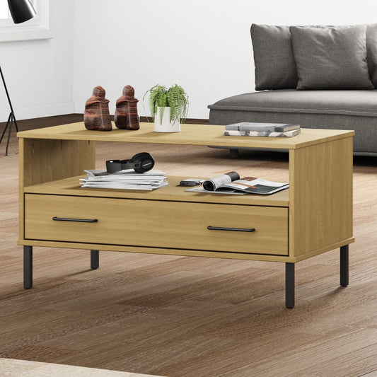 Coffee Table With Metal Legs 33.5&quot;X19.7&quot;X17.7&quot; Solid Wood Oslo