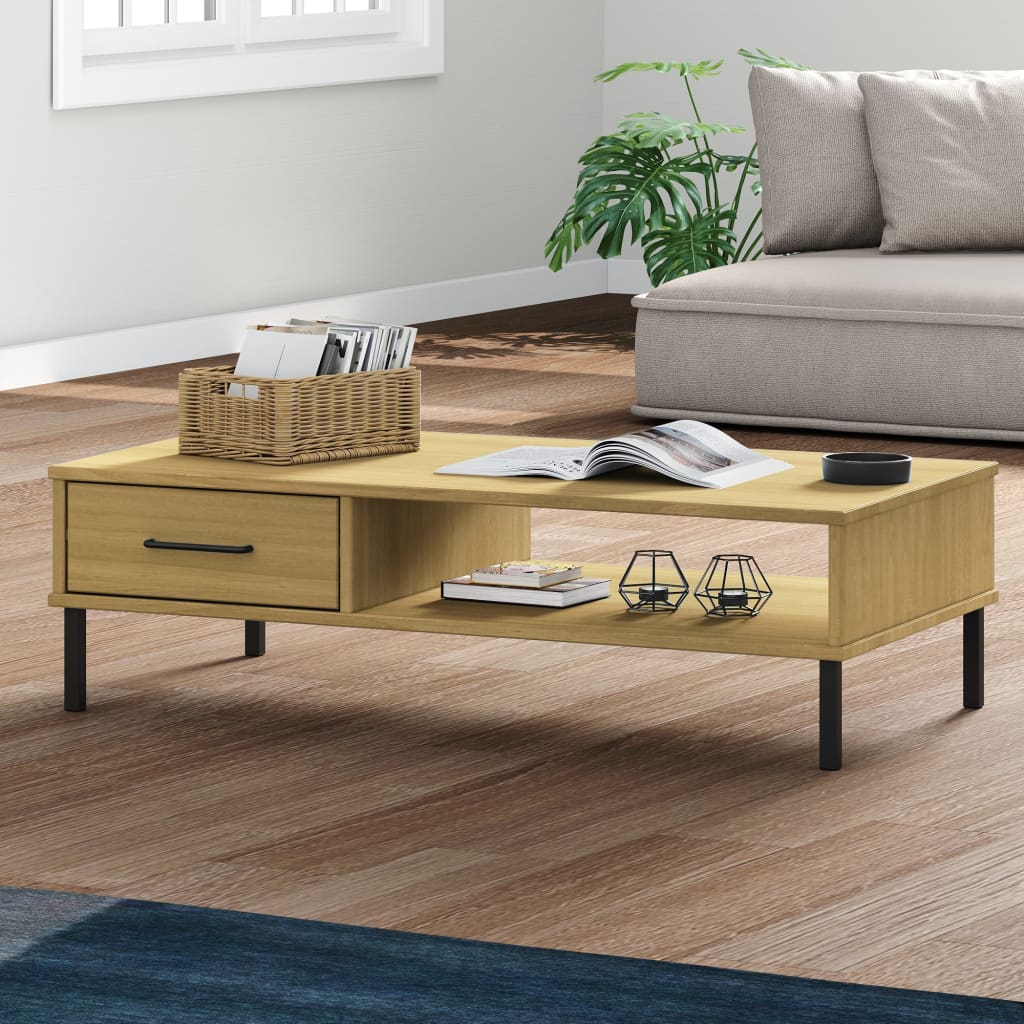 Coffee Table With Metal Legs Solid Wood Pine Oslo