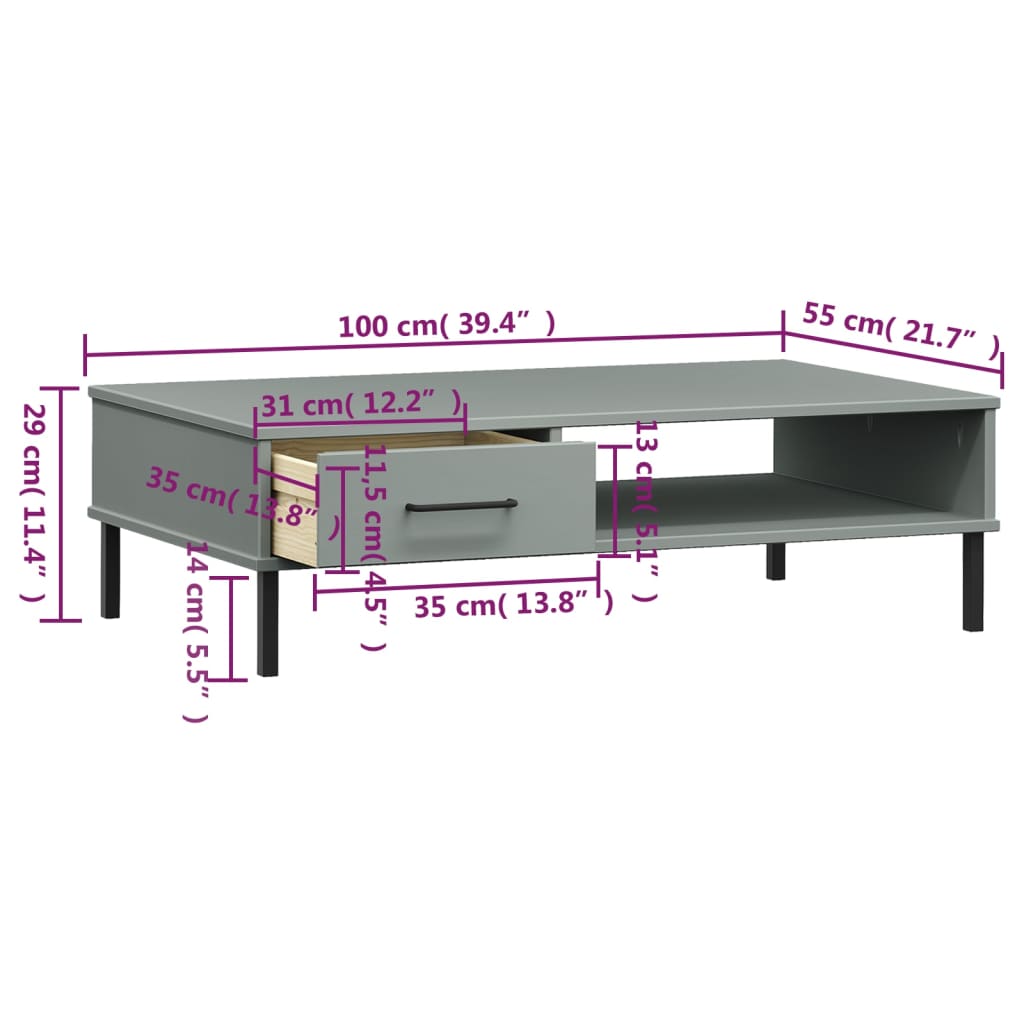 Coffee Table With Metal Legs Solid Wood Pine Oslo