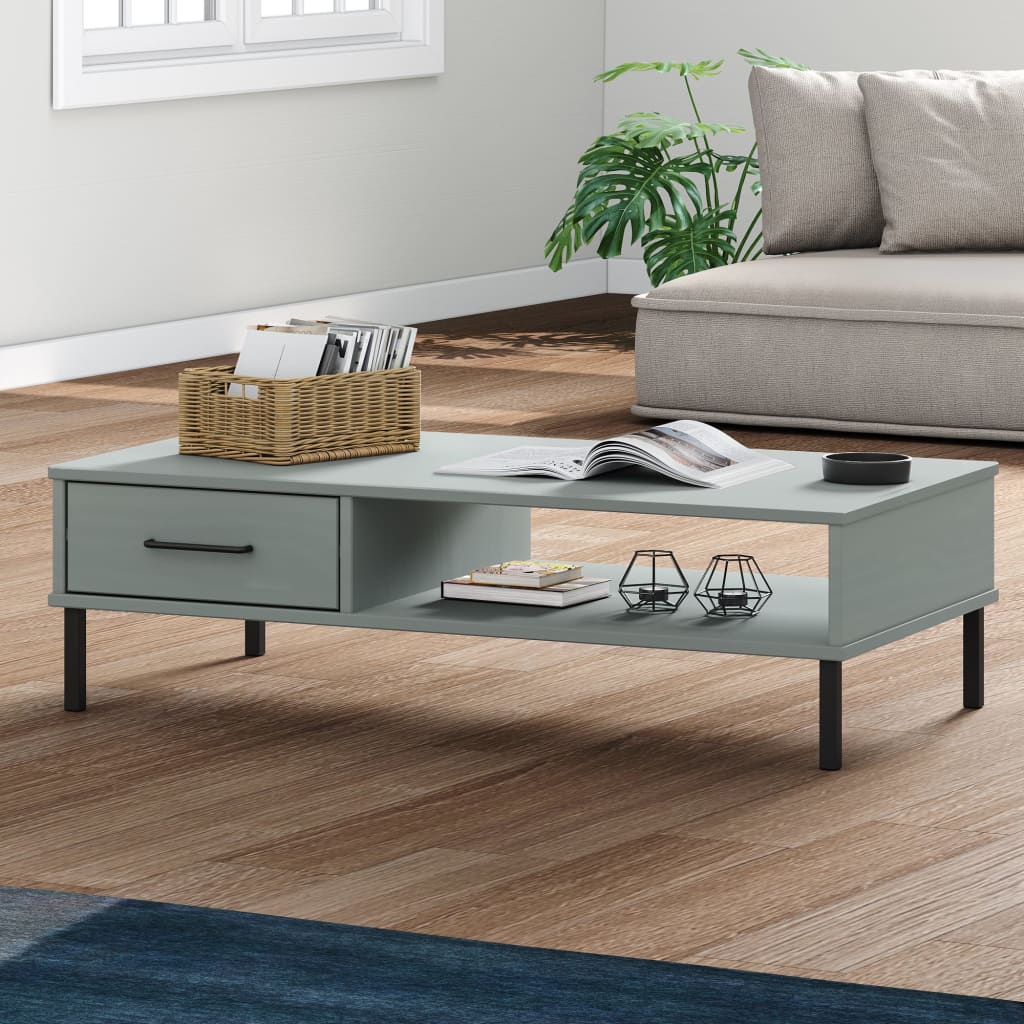 Coffee Table With Metal Legs Solid Wood Pine Oslo